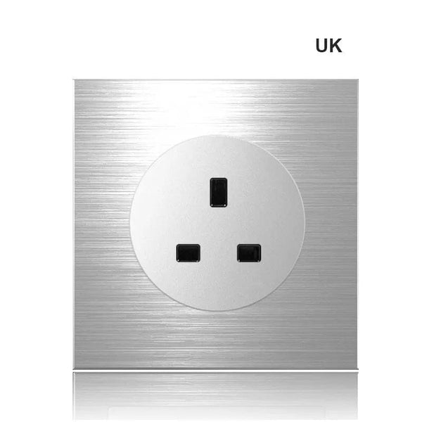 Planet Gates UK 86 type 1 2 3 4 gang 1 2 way Silver aluminum alloy panel Switch socket LED use round box Industry German EU French light socket