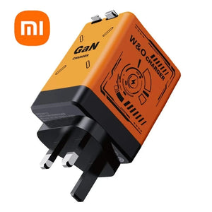 Planet Gates UK Orange Xiaomi GaN120W Ultra Fast Charger With Retractable Type-C Lightning Cable Fast Charging Adapter For iPhone16 iPad Samsung Huawei
