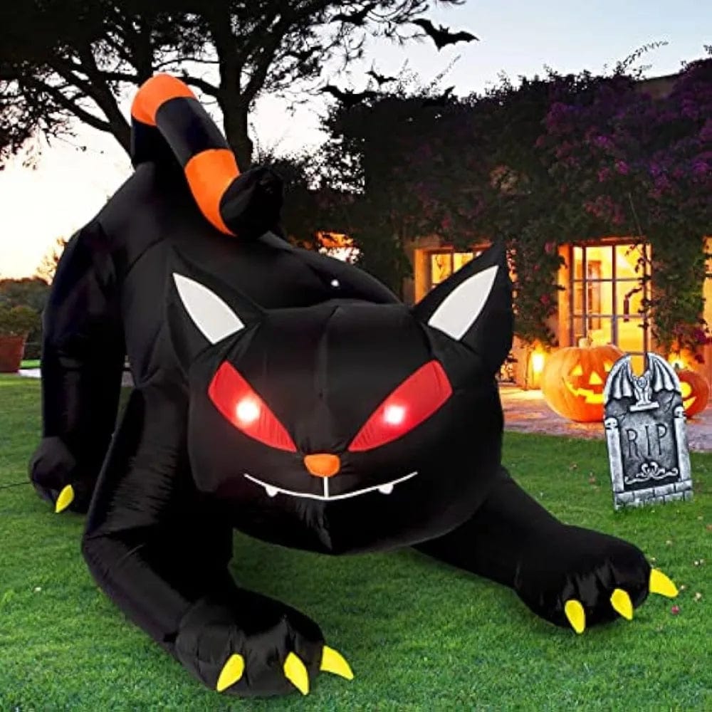 Planet Gates UK Plug / 1.8M  Black Cat Halloween Inflatable 1.8m Black Cat Toy Shakes Head Ghost LED Lights Indoor Outdoor Yard Airblown Decoration Fun Party Display