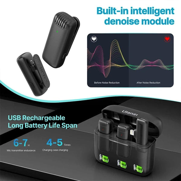 Planet Gates Ulanzi J12 Wireless Lavalier Microphone Lapel Microphones Set Short Video Recording Mini Mic For iPhone Android Live Broadcast