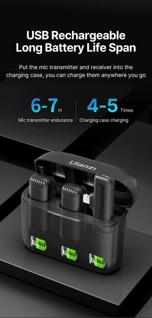 Planet Gates Ulanzi J12 Wireless Lavalier Microphone Lapel Microphones Set Short Video Recording Mini Mic For iPhone Android Live Broadcast