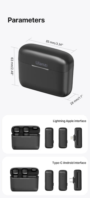 Planet Gates Ulanzi J12 Wireless Lavalier Microphone Lapel Microphones Set Short Video Recording Mini Mic For iPhone Android Live Broadcast