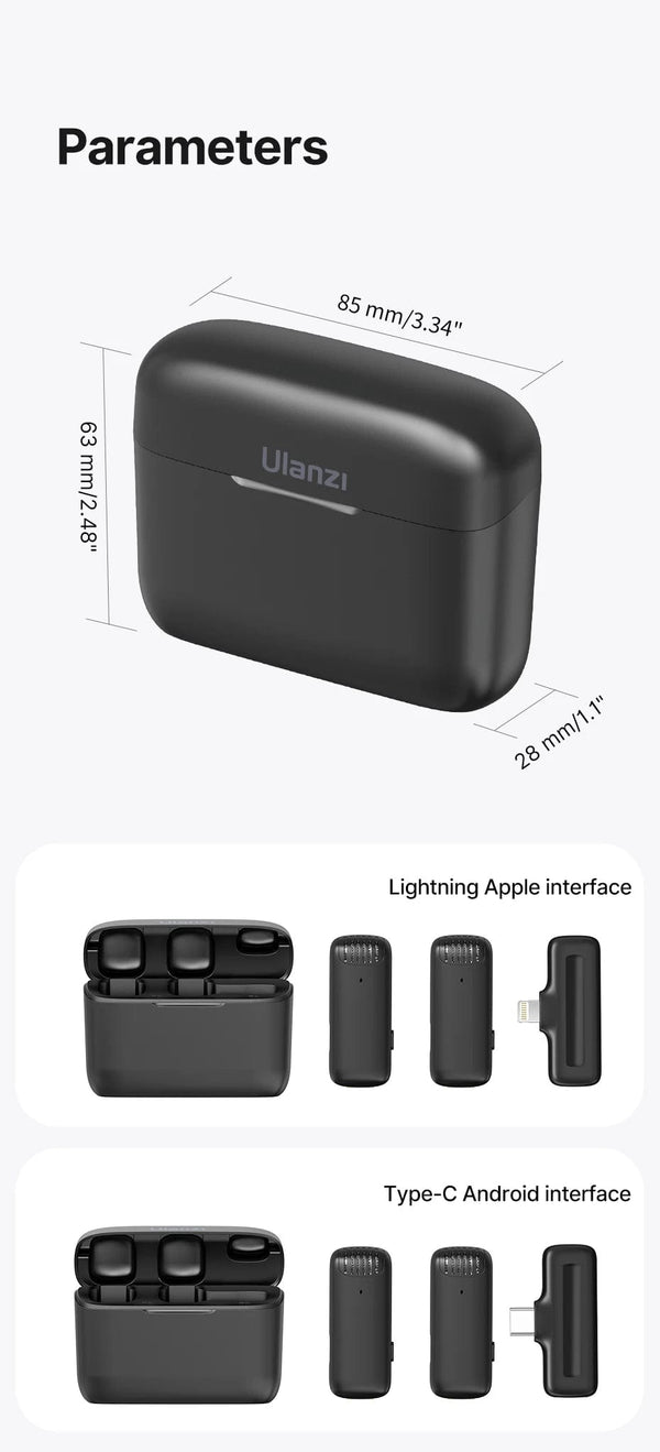 Planet Gates Ulanzi J12 Wireless Lavalier Microphone Lapel Microphones Set Short Video Recording Mini Mic For iPhone Android Live Broadcast