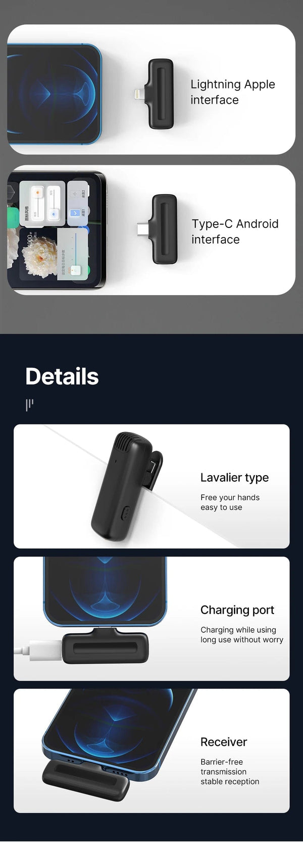 Planet Gates Ulanzi J12 Wireless Lavalier Microphone Lapel Microphones Set Short Video Recording Mini Mic For iPhone Android Live Broadcast