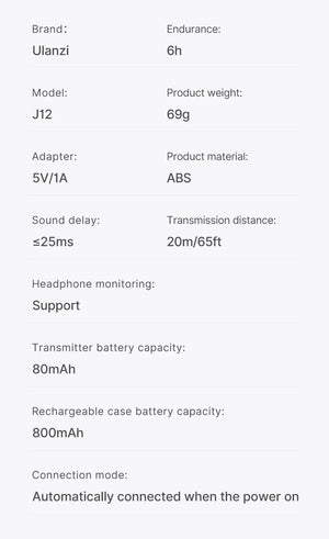 Planet Gates Ulanzi J12 Wireless Lavalier Microphone Lapel Microphones Set Short Video Recording Mini Mic For iPhone Android Live Broadcast