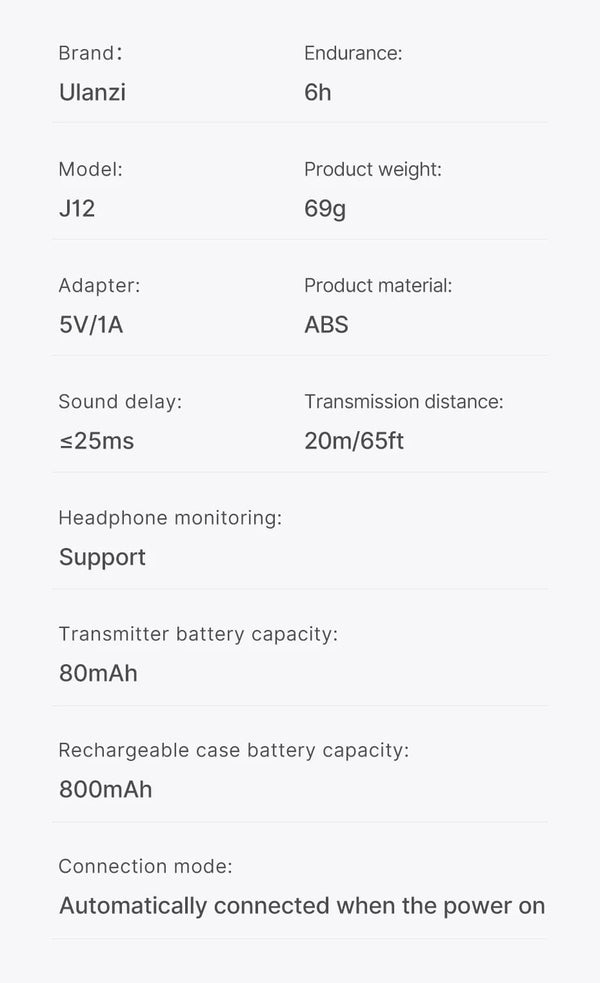 Planet Gates Ulanzi J12 Wireless Lavalier Microphone Lapel Microphones Set Short Video Recording Mini Mic For iPhone Android Live Broadcast