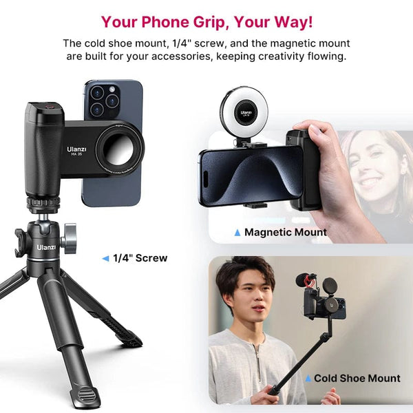 Planet Gates Ulanzi MA35 MagSafe Bluetooth Shutter Smartphone Camera Handle Grip Selfie Stablizer Vertical Horizontal Shooting for Phone