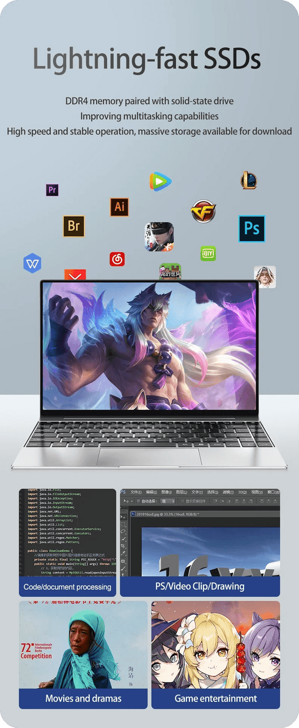 Planet Gates Ultra Slim Laptop 14.1" 16GB RAM 2TB SSD Intel N3700 Notebook Gamer  1920*1080  Display Office Study Computer PC Windows 11 Pro
