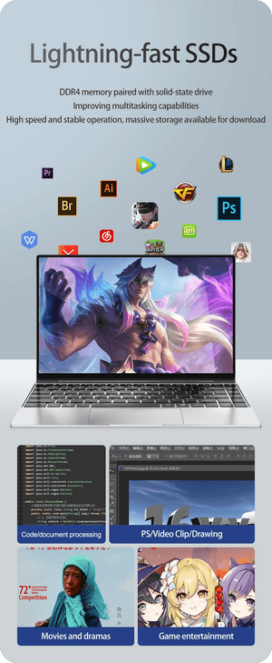 Planet Gates Ultra Slim Laptop 14.1" 16GB RAM 2TB SSD Intel N3700 Notebook Gamer  1920*1080  Display Office Study Computer PC Windows 11 Pro