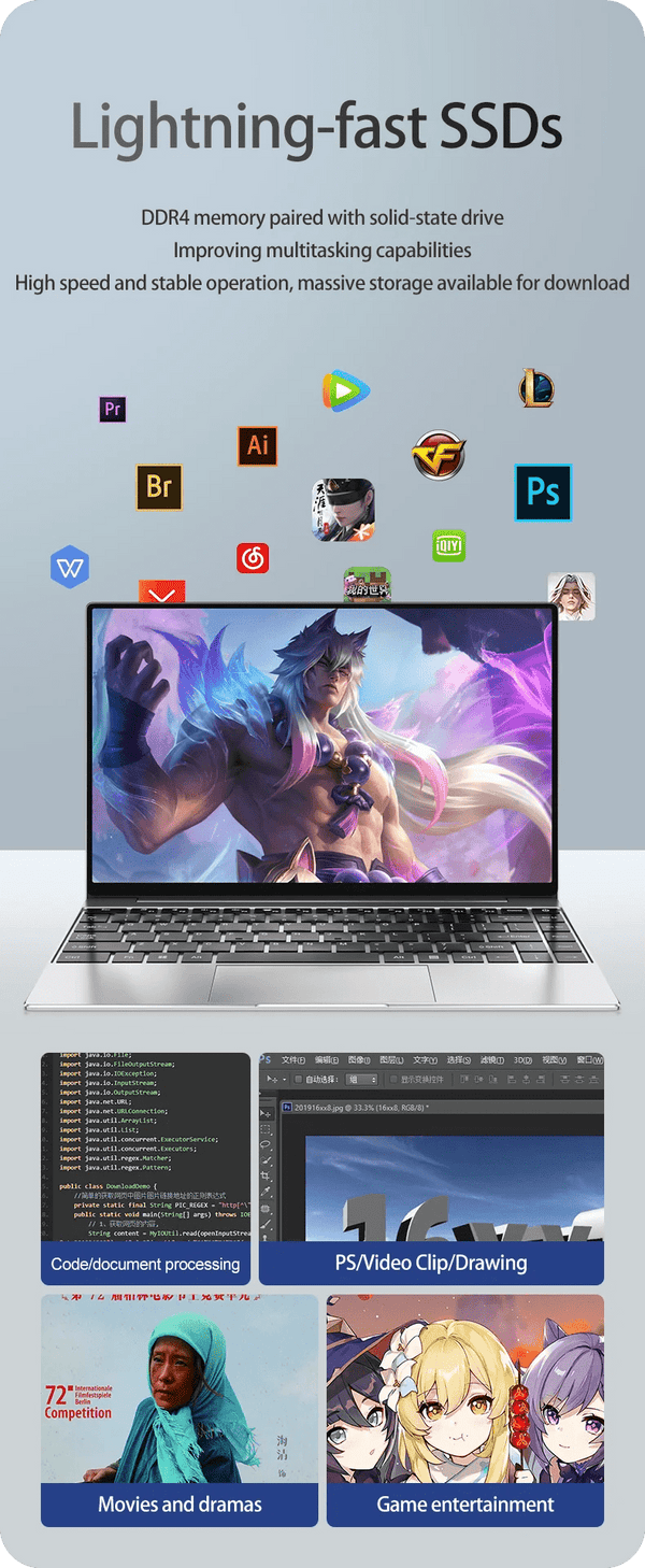 Planet Gates Ultra Slim Laptop 14.1" 16GB RAM 2TB SSD Intel N3700 Notebook Gamer  1920*1080  Display Office Study Computer PC Windows 11 Pro