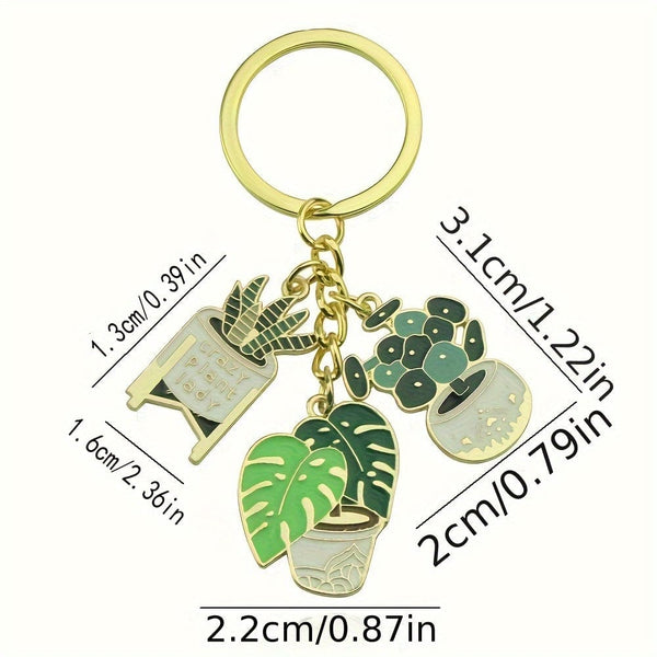 Planet Gates Unisex 1pc Green Plants Fresh And Cute Succulent Plant And Pot, Zinc Alloy Glaze Car Key Chain Accessory, Pendant For Men And Women, Girlfriend Family Small Gifts