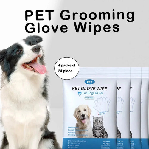 Planet Gates United States 4 packs of 24 pieces，Pet gloves wet wipes - Special disposable cleaning wet wipes for pets, gentle and non-irritating