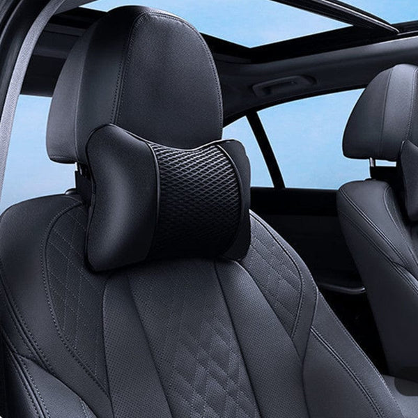 Planet Gates Universal Car Headrest PU Leather Mesh Breathable Neck Pillow, Soft Comfortable Seat Rest Cushion, Auto Accessories Decorations