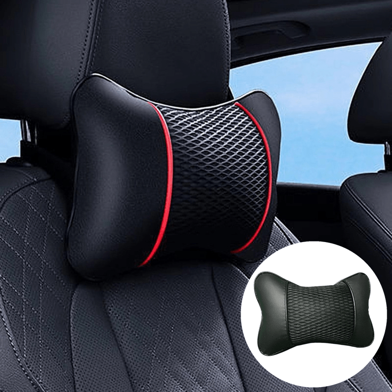 Planet Gates Universal Car Headrest PU Leather Mesh Breathable Neck Pillow, Soft Comfortable Seat Rest Cushion, Auto Accessories Decorations