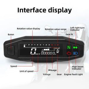 Planet Gates Universal Motorcycle Meter Speedometer LED Digital Dashboard 12000RPM Gauge Tachometer Panel Motor Odometer Display Y Bracket