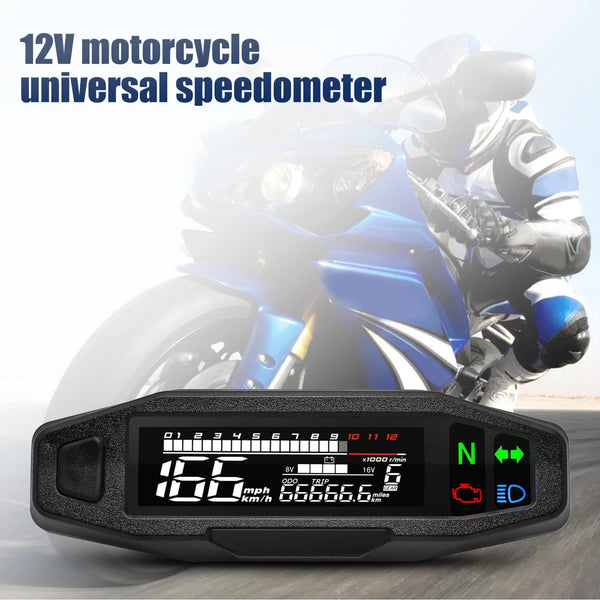 Planet Gates Universal Motorcycle Meter Speedometer LED Digital Dashboard 12000RPM Gauge Tachometer Panel Motor Odometer Display Y Bracket