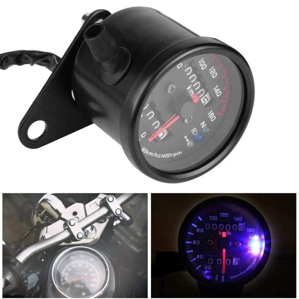 Planet Gates Universal Motorcycle Speedometer Odometer Gauge for Cafe Racer Motorbike with LED Signal Light Backlight Indicator