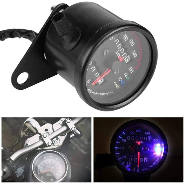 Planet Gates Universal Motorcycle Speedometer Odometer Gauge for Cafe Racer Motorbike with LED Signal Light Backlight Indicator