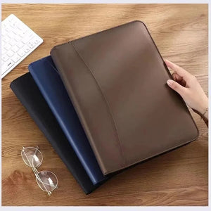 Planet Gates University A4 Leather Portfolio Folder for Document Holder Desk Organizer Man Executive Briefcase Zippered Calculator for Office