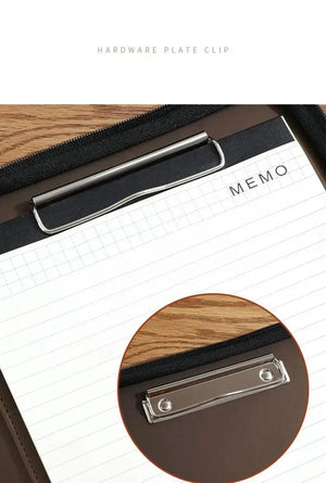 Planet Gates University A4 Leather Portfolio Folder for Document Holder Desk Organizer Man Executive Briefcase Zippered Calculator for Office