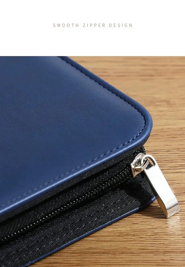 Planet Gates University A4 Leather Portfolio Folder for Document Holder Desk Organizer Man Executive Briefcase Zippered Calculator for Office