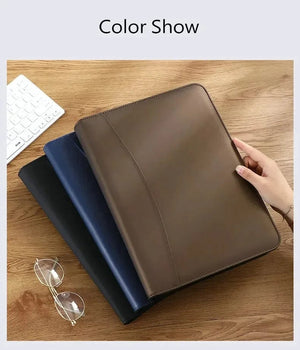 Planet Gates University A4 Leather Portfolio Folder for Document Holder Desk Organizer Man Executive Briefcase Zippered Calculator for Office
