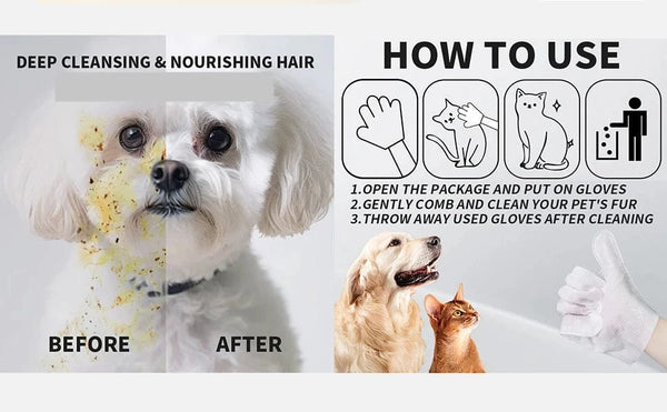 Planet Gates Unscented Extra Thick Pet Cleaning Wipes for Dogs & Cats,Dog Washing Bathing Deodorizing Grooming Gloves for Daily Care