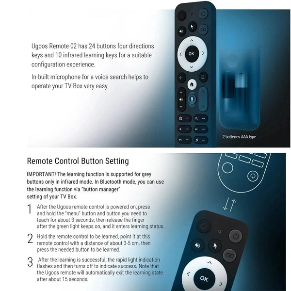 Planet Gates UR02 UGOOS UR02 Bluetooth BT Remote Control Replacement for Ugoos TOX1 TOX3 TOX4 AM8 PRO AM6B PLUS X4 X4Q Cube Pro Extra TV Box