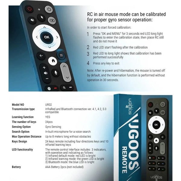 Planet Gates UR02 UGOOS UR02 Bluetooth BT Remote Control Replacement for Ugoos TOX1 TOX3 TOX4 AM8 PRO AM6B PLUS X4 X4Q Cube Pro Extra TV Box