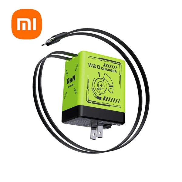 Planet Gates US Green Xiaomi GaN120W Ultra Fast Charger With Retractable Type-C Lightning Cable Fast Charging Adapter For iPhone16 iPad Samsung Huawei