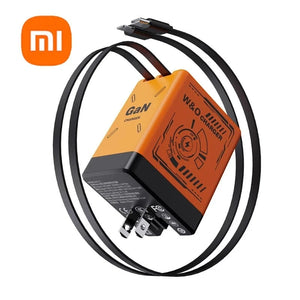 Planet Gates US Orange Xiaomi GaN120W Ultra Fast Charger With Retractable Type-C Lightning Cable Fast Charging Adapter For iPhone16 iPad Samsung Huawei