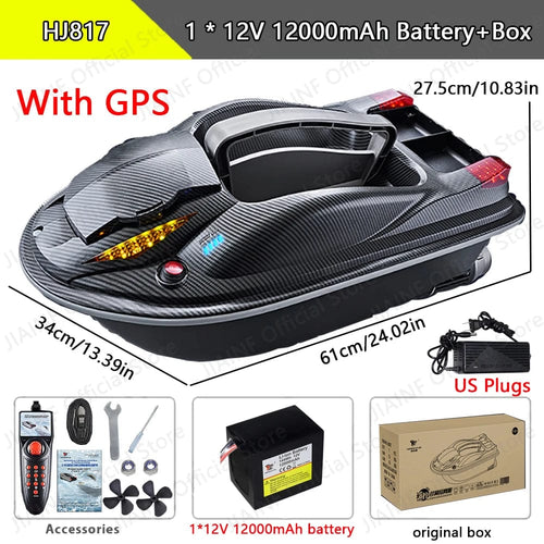 Planet Gates US Plugs-1B-GPS HONGXUNJIE HJ817 GPS Fishing Tool Smart Cruise Control RC Bait Boat Dual Motor Low Noise 3.5KG Loading 500M With Night Lights