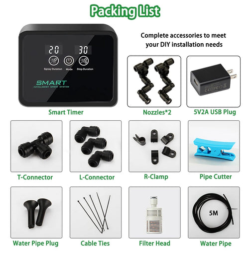 Planet Gates US Reptile Humidifiers Smart Misting System with Timer and 360°Adjustable Misting Nozzles Spray Kit for Rainforest Plants Amphibian