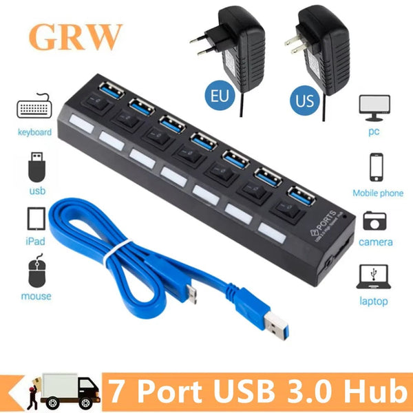 Planet Gates USB 3.0 Hub USB HUB Splitter Multi USB 3.0 Hub Multiple 4/7 Port Hub Splitter With Power Adapter Computer Accessories Hub For PC