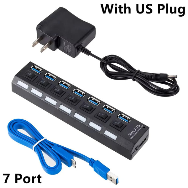 Planet Gates USB 3.0 Hub USB HUB Splitter Multi USB 3.0 Hub Multiple 4/7 Port Hub Splitter With Power Adapter Computer Accessories Hub For PC