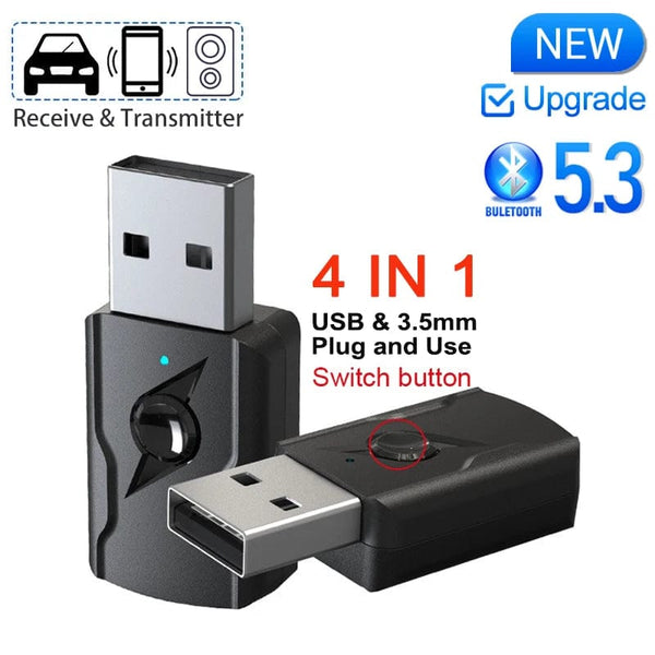 Planet Gates USB & 3.5mm AUX Bluetooth 5.3 Dongle Audio Receiver Transmitter Music Adapter For PC Mp3 Speaker TV Wireless Earphone Car Radio
