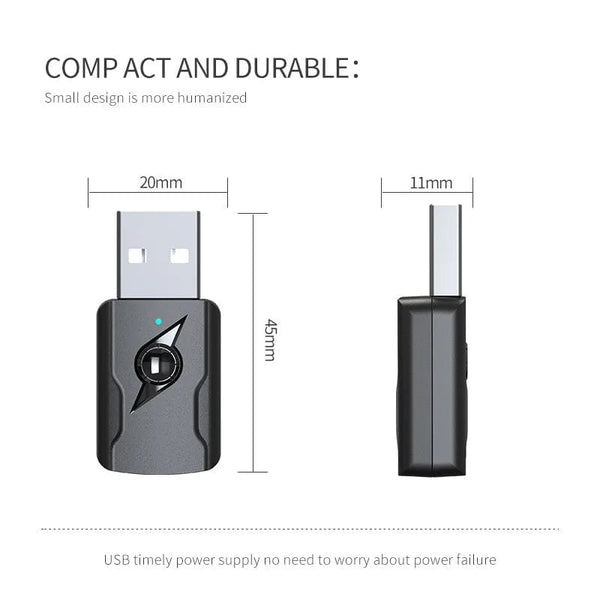 Planet Gates USB & 3.5mm AUX Bluetooth 5.3 Dongle Audio Receiver Transmitter Music Adapter For PC Mp3 Speaker TV Wireless Earphone Car Radio