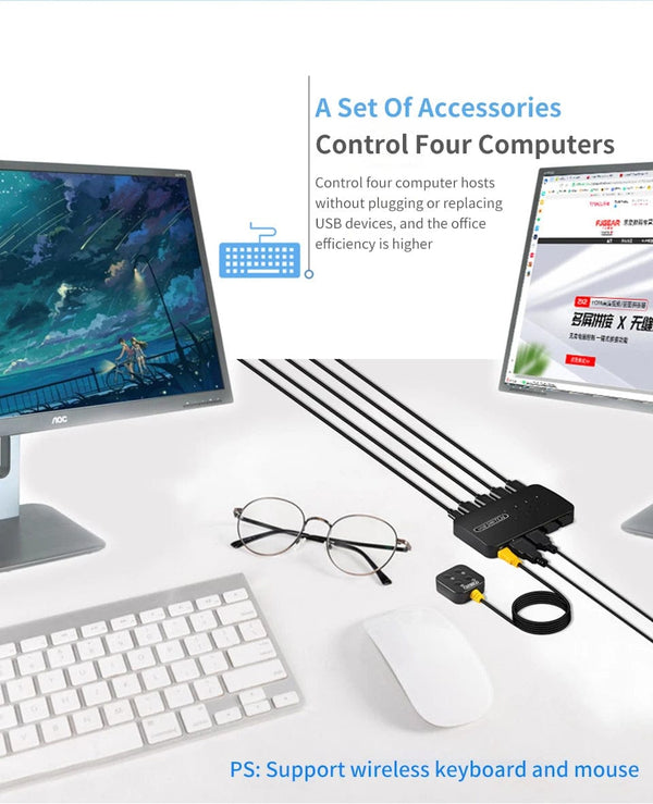 Planet Gates USB KVM Switch Adapter 2 Input 4 Output USB Switch KVM Switcher Printer Sharer For Computer Keyboard Mouse Sharer Controller