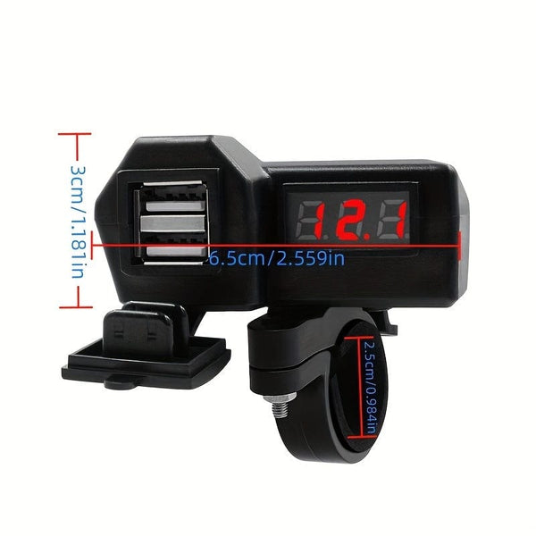 Planet Gates USB Voltmeter 12V Motorcycle Waterproof Dual Usb Charger With Voltmeter Display 2 Usb Port 3.1A Charger Handlebar Installation