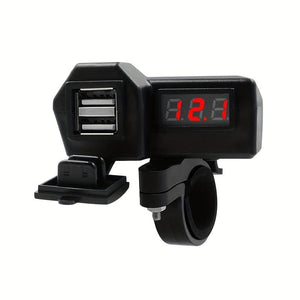Planet Gates USB Voltmeter 12V Motorcycle Waterproof Dual Usb Charger With Voltmeter Display 2 Usb Port 3.1A Charger Handlebar Installation
