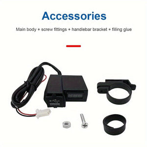 Planet Gates USB Voltmeter 12V Motorcycle Waterproof Dual Usb Charger With Voltmeter Display 2 Usb Port 3.1A Charger Handlebar Installation