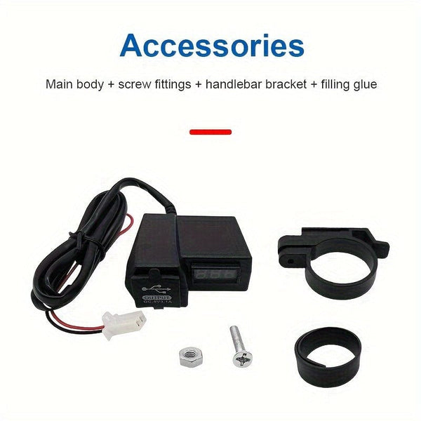 Planet Gates USB Voltmeter 12V Motorcycle Waterproof Dual Usb Charger With Voltmeter Display 2 Usb Port 3.1A Charger Handlebar Installation