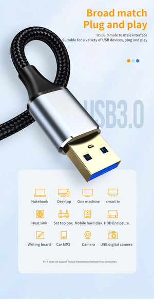 Planet Gates USB3.0 / 3m USB 3.0 Extension Cable Type A Male to Male 5Gbps USB to USB 2.0 Extender for Radiator Hard Disk TV Box USB3.0 Cable Extension