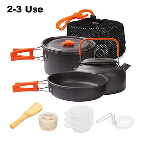 Planet Gates Used by 2-3 people Portable Camping Tableware Cooking Set Outdoor Cookware Pan Pot Bowl Spoon Fork Utensils For Hiking Picnic Travel Wild Campismo