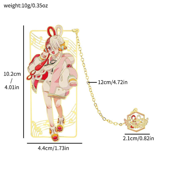 Planet Gates Uta Anime One Piece Figure Metal Bookmarks with Tassel Luffy Uta Shanks Gold Color Book Marks Gifts for Fans Collection Supplies