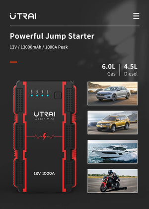 Planet Gates UTRAI 1000A Jump Starter Power Bank Starting Device Portable Emergency Booster for 12V Vehicles Small Trucks