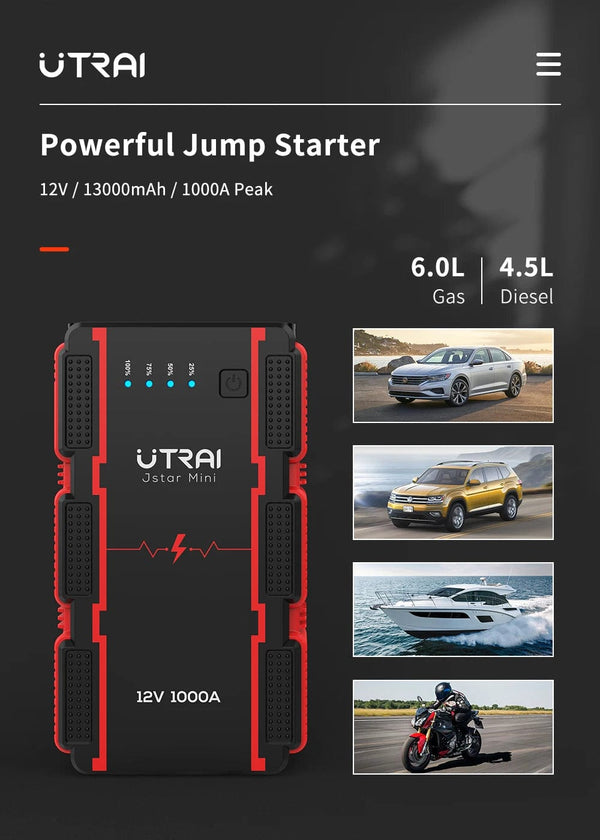 Planet Gates UTRAI 1000A Jump Starter Power Bank Starting Device Portable Emergency Booster for 12V Vehicles Small Trucks