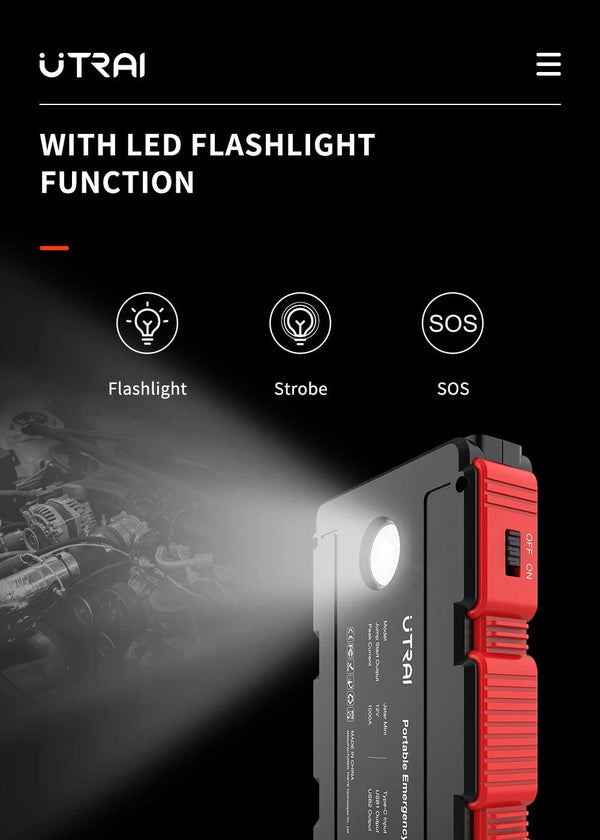 Planet Gates UTRAI 1000A Jump Starter Power Bank Starting Device Portable Emergency Booster for 12V Vehicles Small Trucks