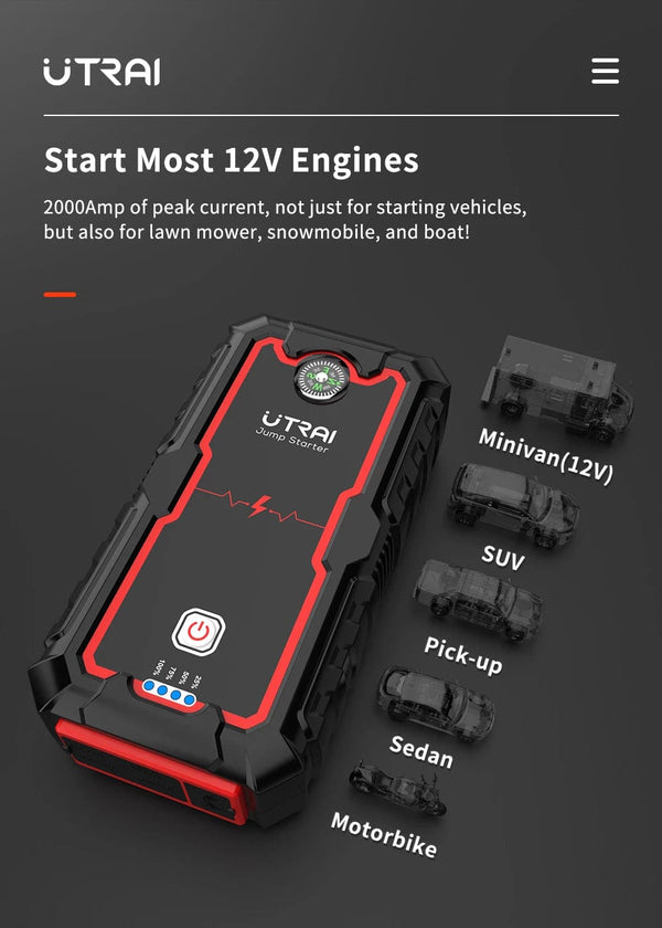 Planet Gates UTRAI 2000A Jump Starter Power Bank Portable Charger Starting Device For 8.0L/6.0L Emergency Car Battery Jump Starter
