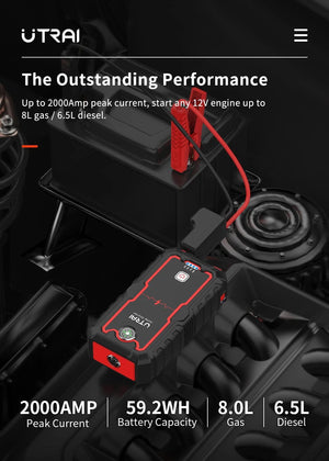 Planet Gates UTRAI 2000A Jump Starter Power Bank Portable Charger Starting Device For 8.0L/6.0L Emergency Car Battery Jump Starter
